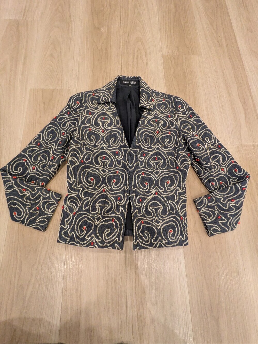Anne Klein Vintage Whip Stitching Beaded Denim Jacket Size 6p